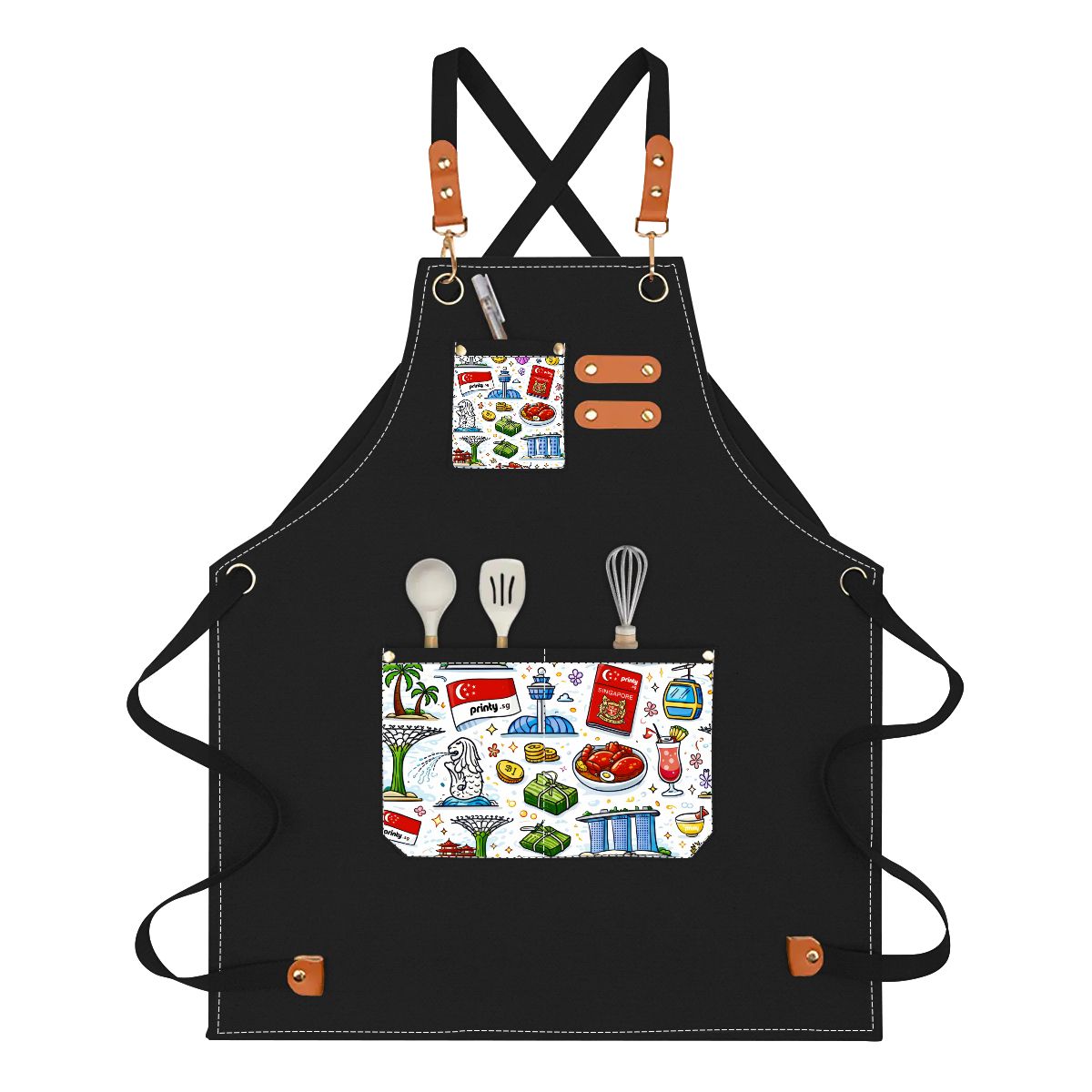 Custom Children's Canvas Cross Back Apron with Pockets