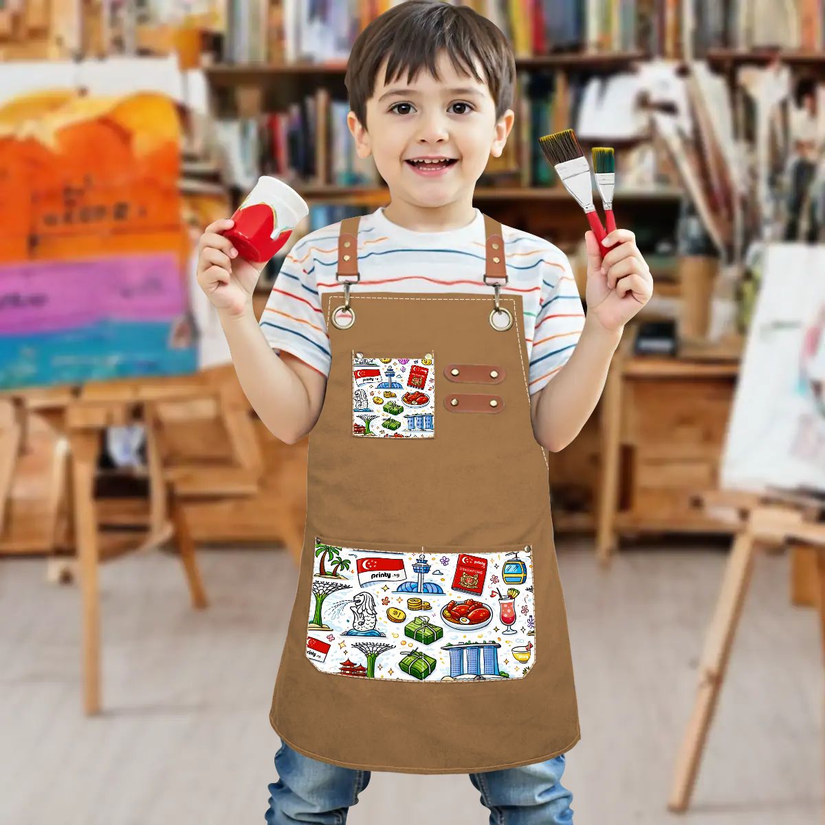Custom Children's Canvas Cross Back Apron with Pockets