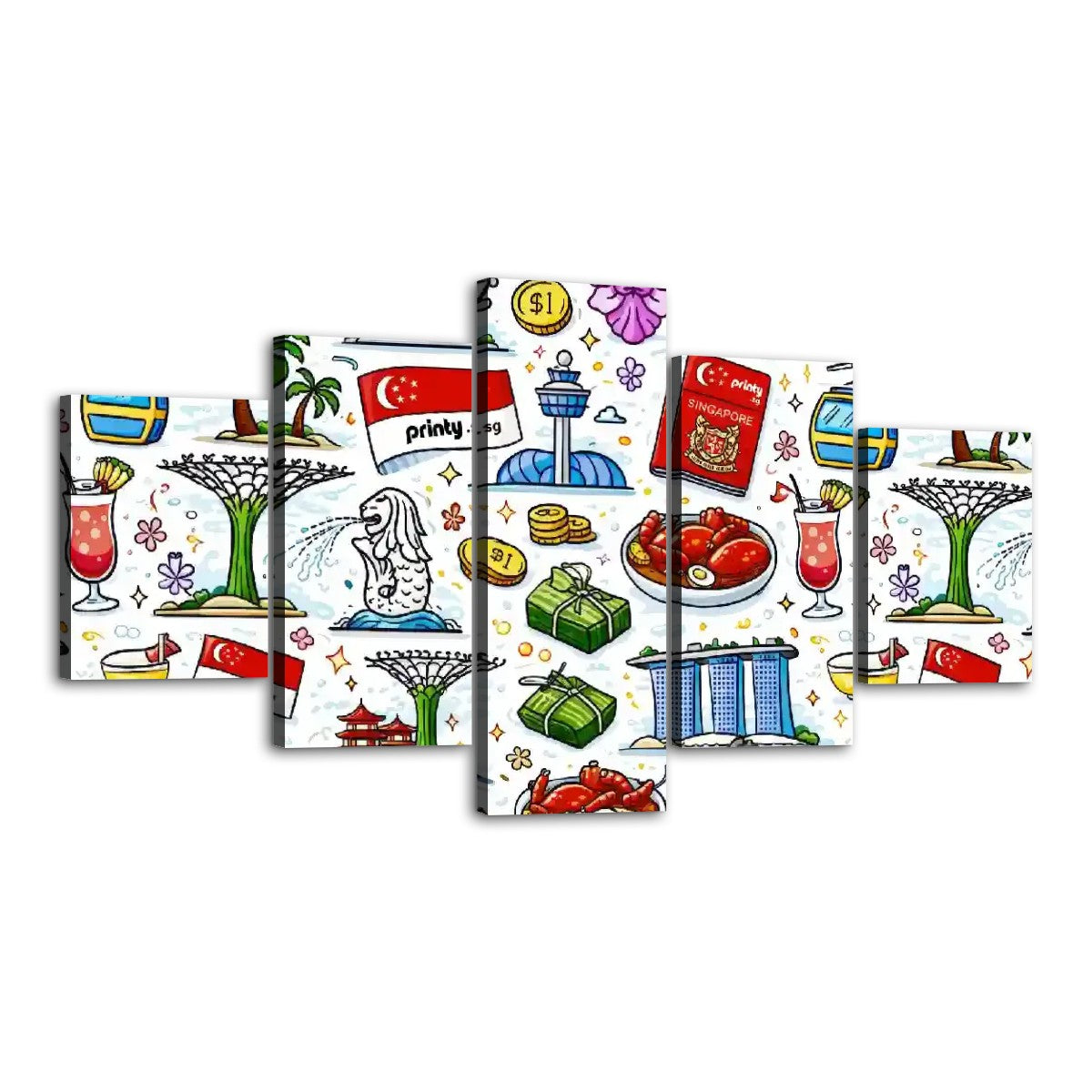 Custom 5 Panels Canvas Prints Wall Art (Set A)
