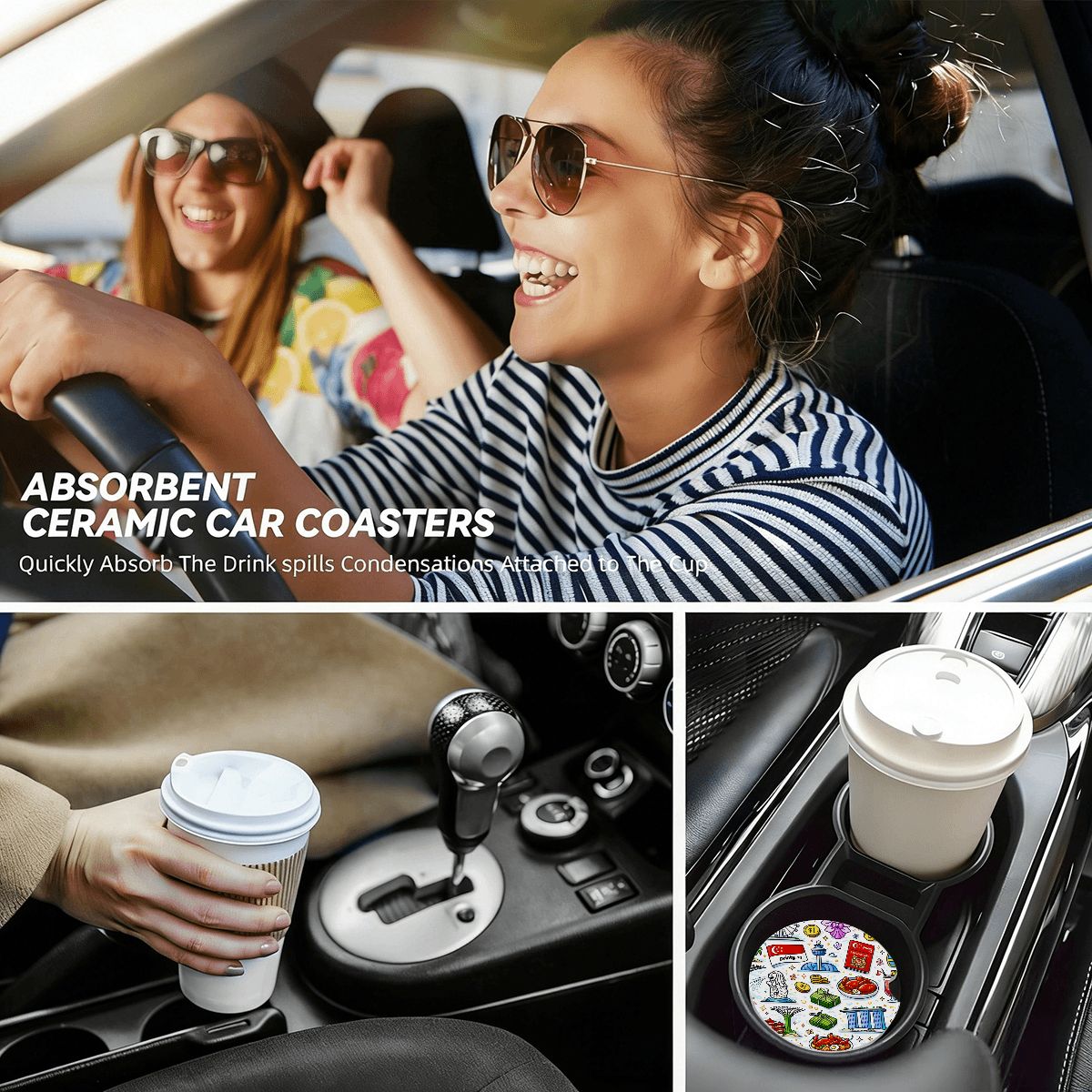 Custom Ceramics Car Coasters 2 pcs