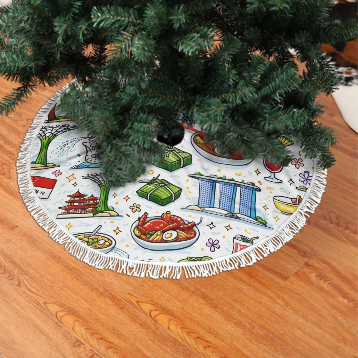 Custom Christmas Tree Skirt with Tassel Edges
