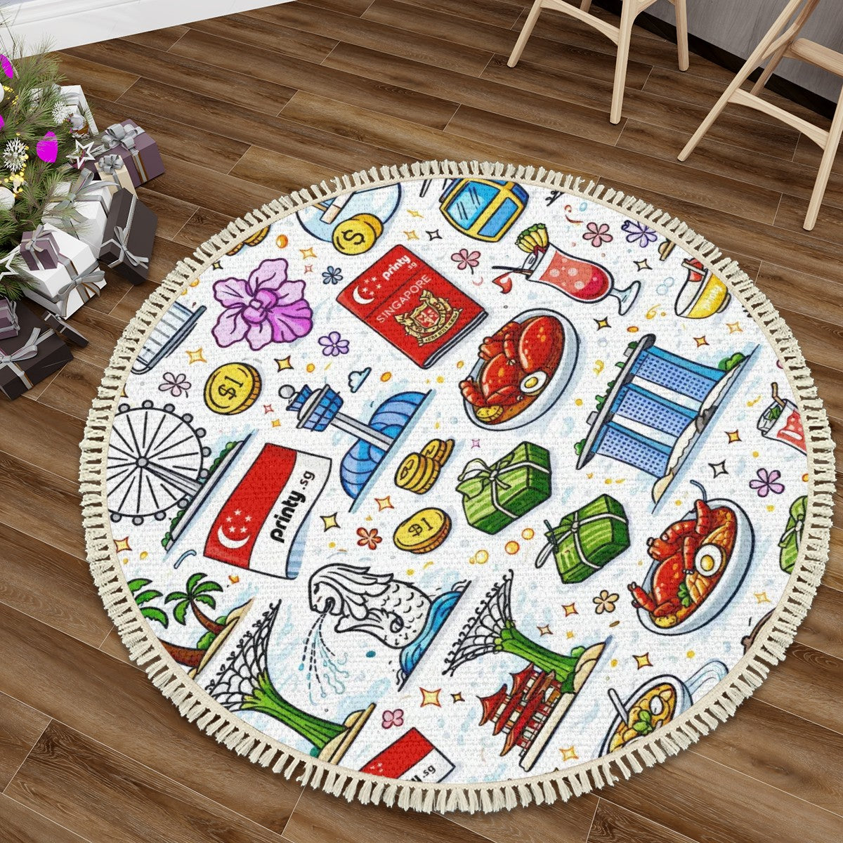 Custom Multiple Sizes Round Area Rug with Tassels