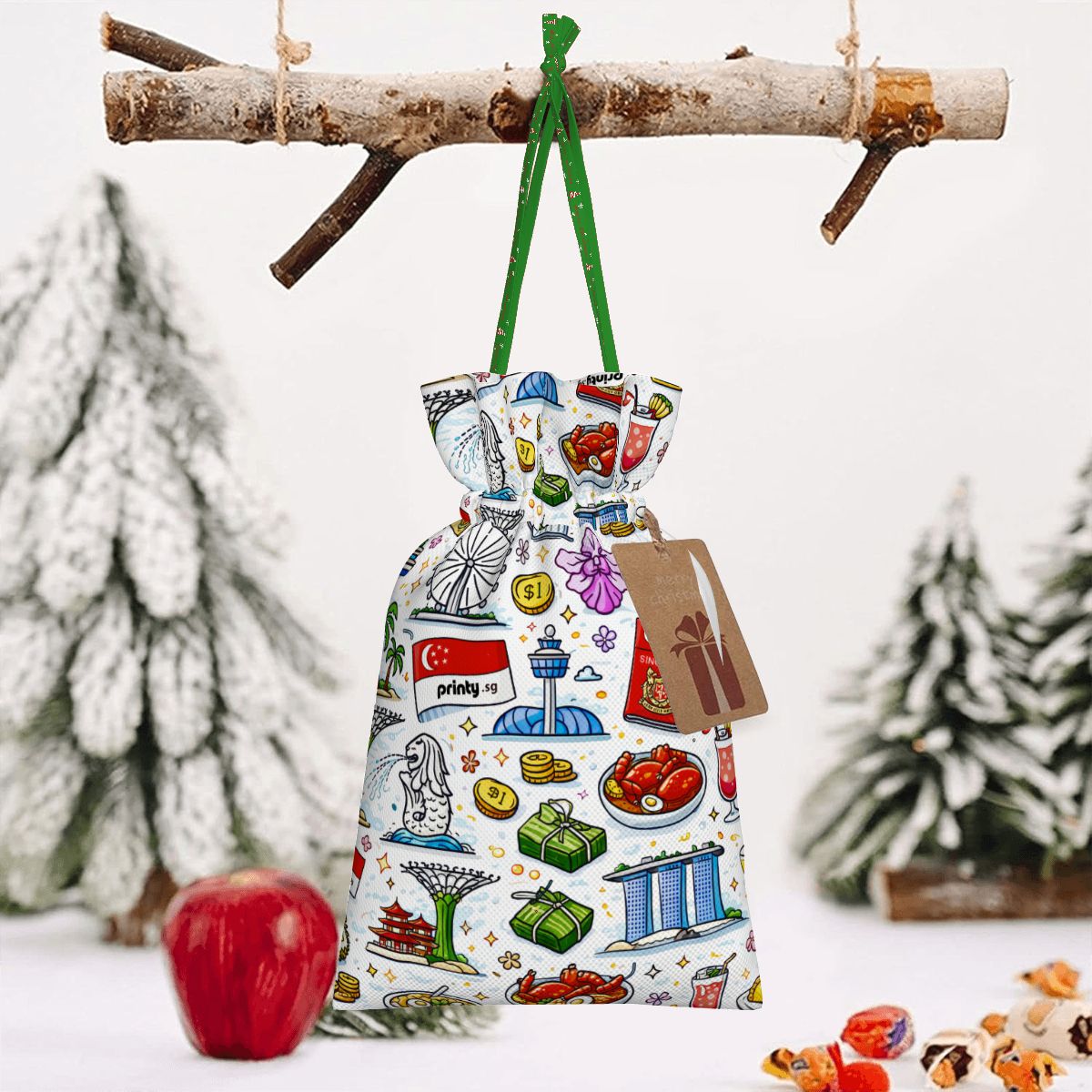 Custom Christmas Drawstring Gift Bags