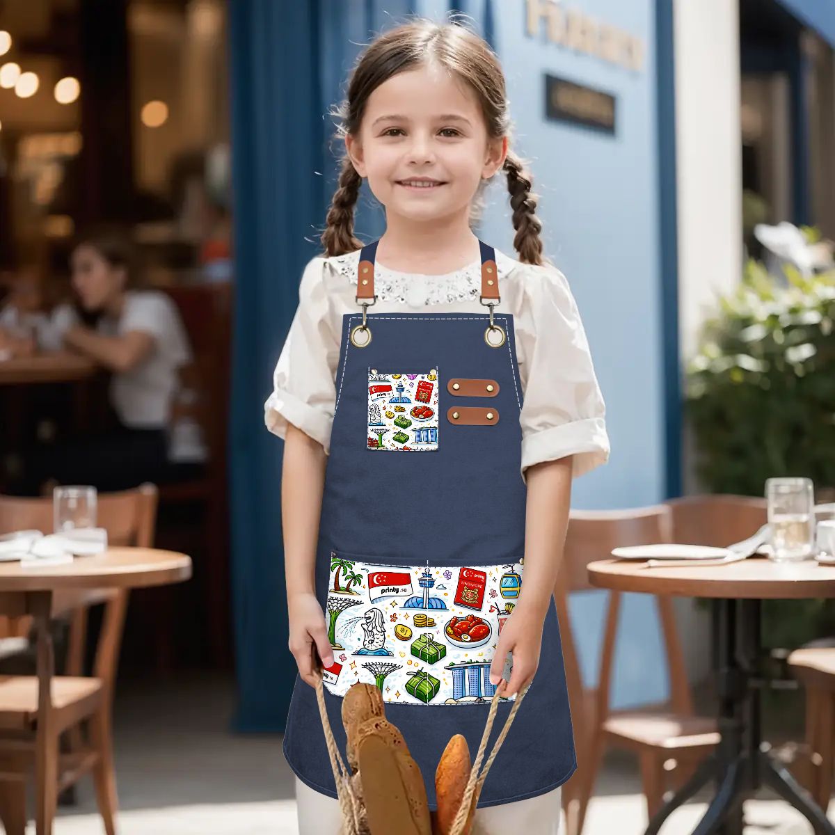 Custom Children's Canvas Cross Back Apron with Pockets
