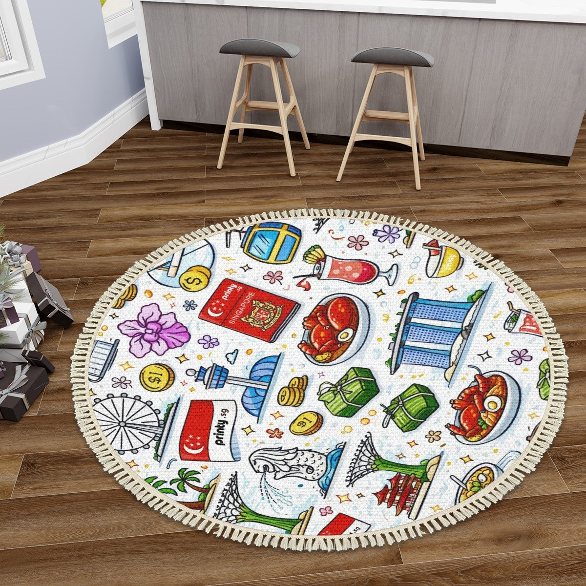 Custom Multiple Sizes Round Area Rug with Tassels