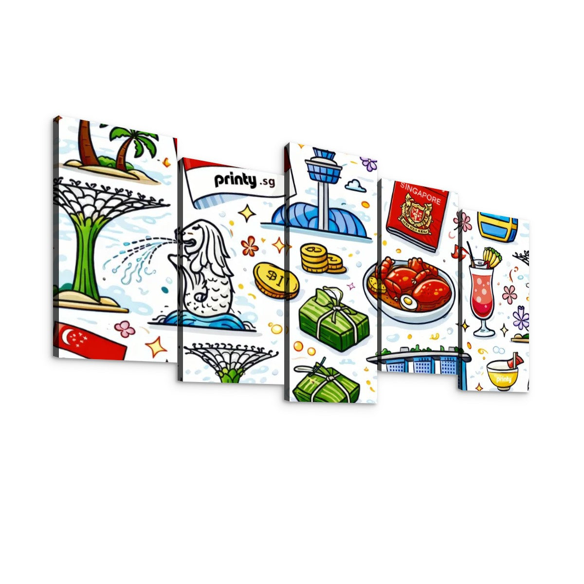 Custom 5 Panels Canvas Prints Wall Art (Set E)