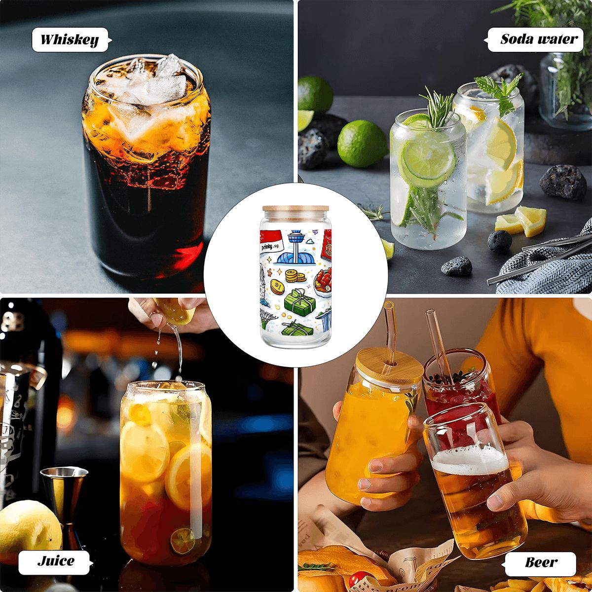 Custom Glass Tumbler with Straw & Bamboo Lid  (16oz)