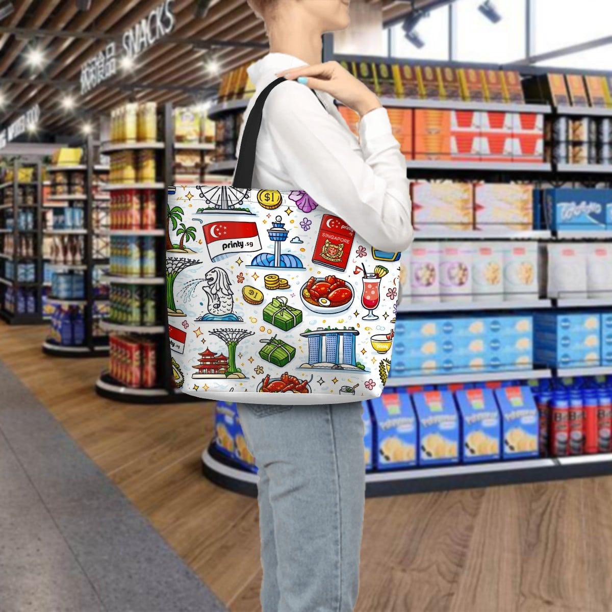 Custom Large Capacity One Shoulder Tote Bag With Zipper