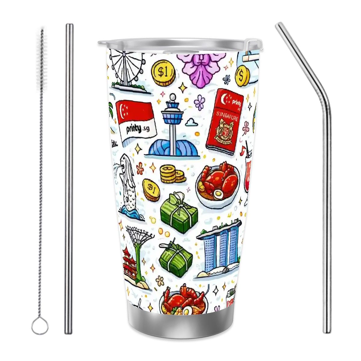 Custom Travel Coffee Mug with Single Silver Edge (20oz)