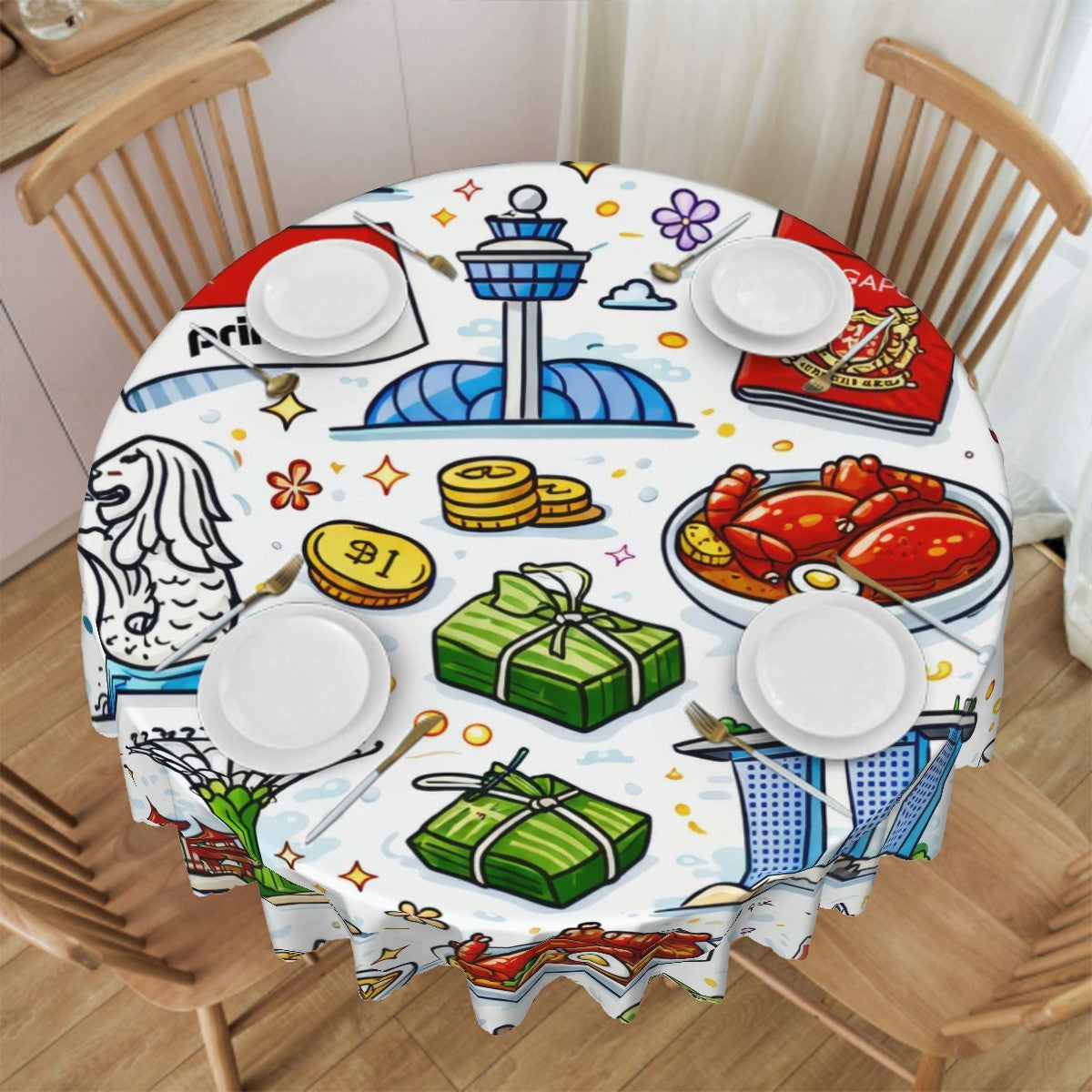 Custom Round Tablecloth with Wavy Edge
