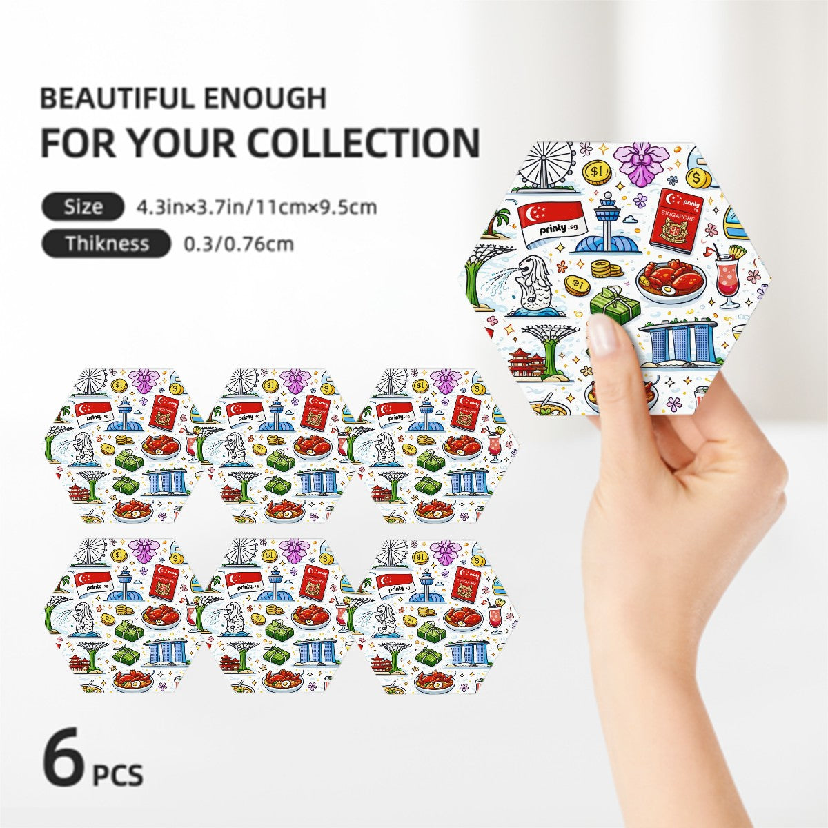Custom Hexagon Ceramic Coasters Set of 6