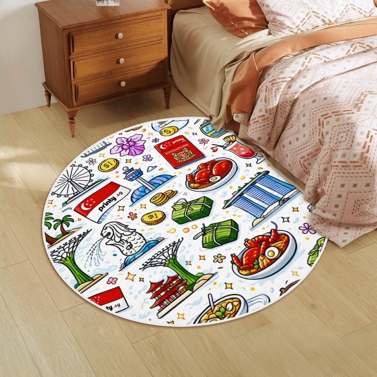 Custom Soft Round Area Rug with White Border