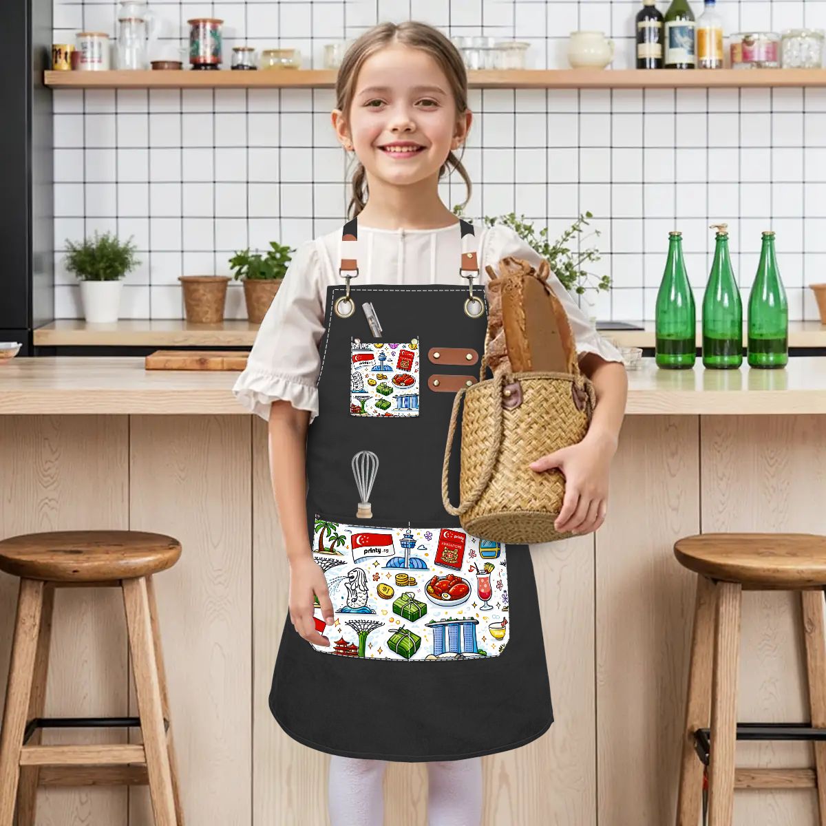 Custom Children's Canvas Cross Back Apron with Pockets
