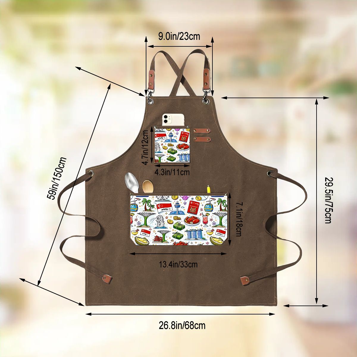 Custom Unisex Canvas Cross Back Apron with Pockets