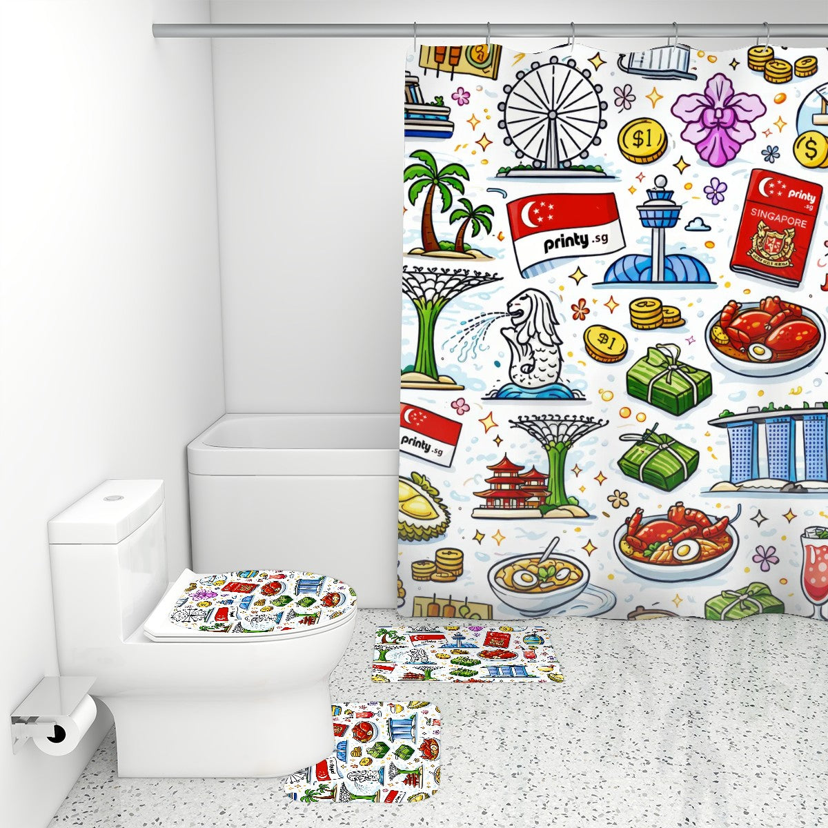 Custom Bathroom Rugs Set with Shower Curtain 4 pcs