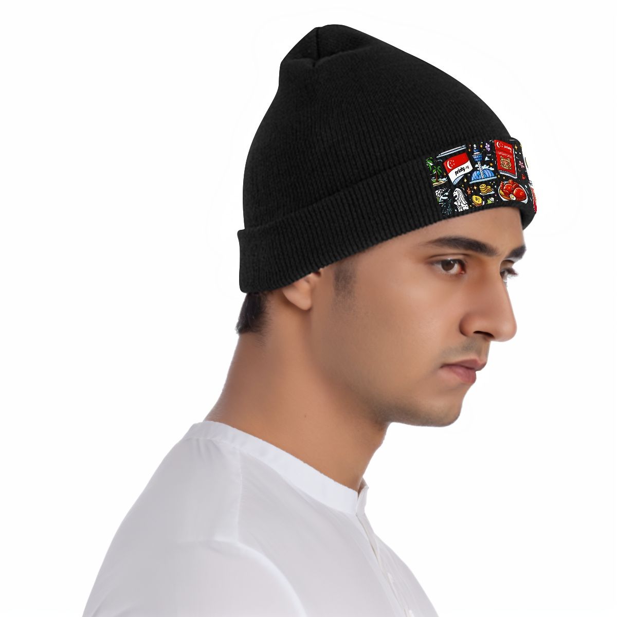 Custom Knit Hat with Heat Transfer Patch