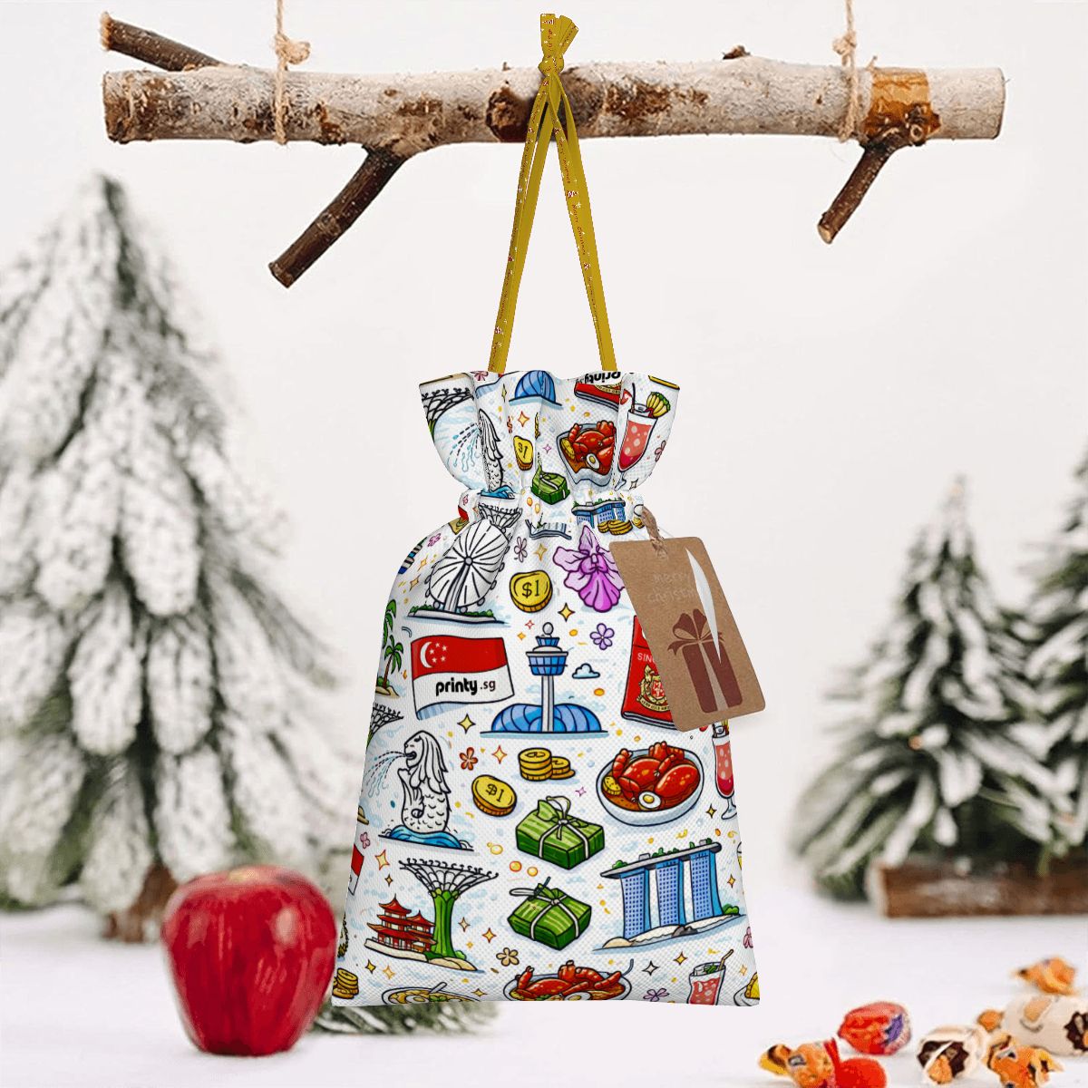 Custom Christmas Drawstring Gift Bags
