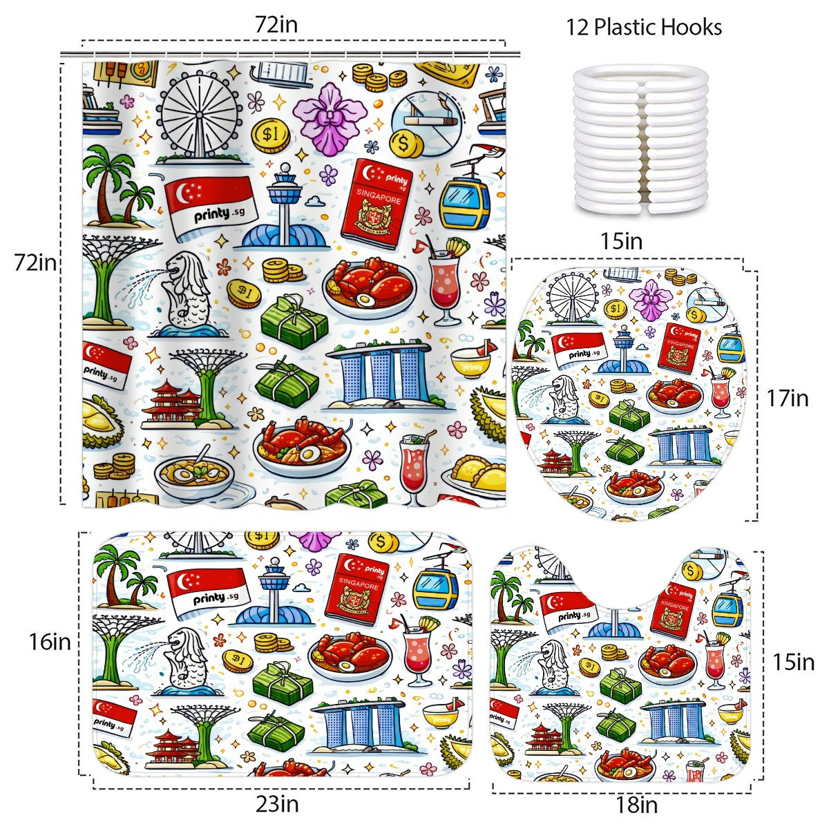 Custom Bathroom Rugs Set with Shower Curtain 4 pcs