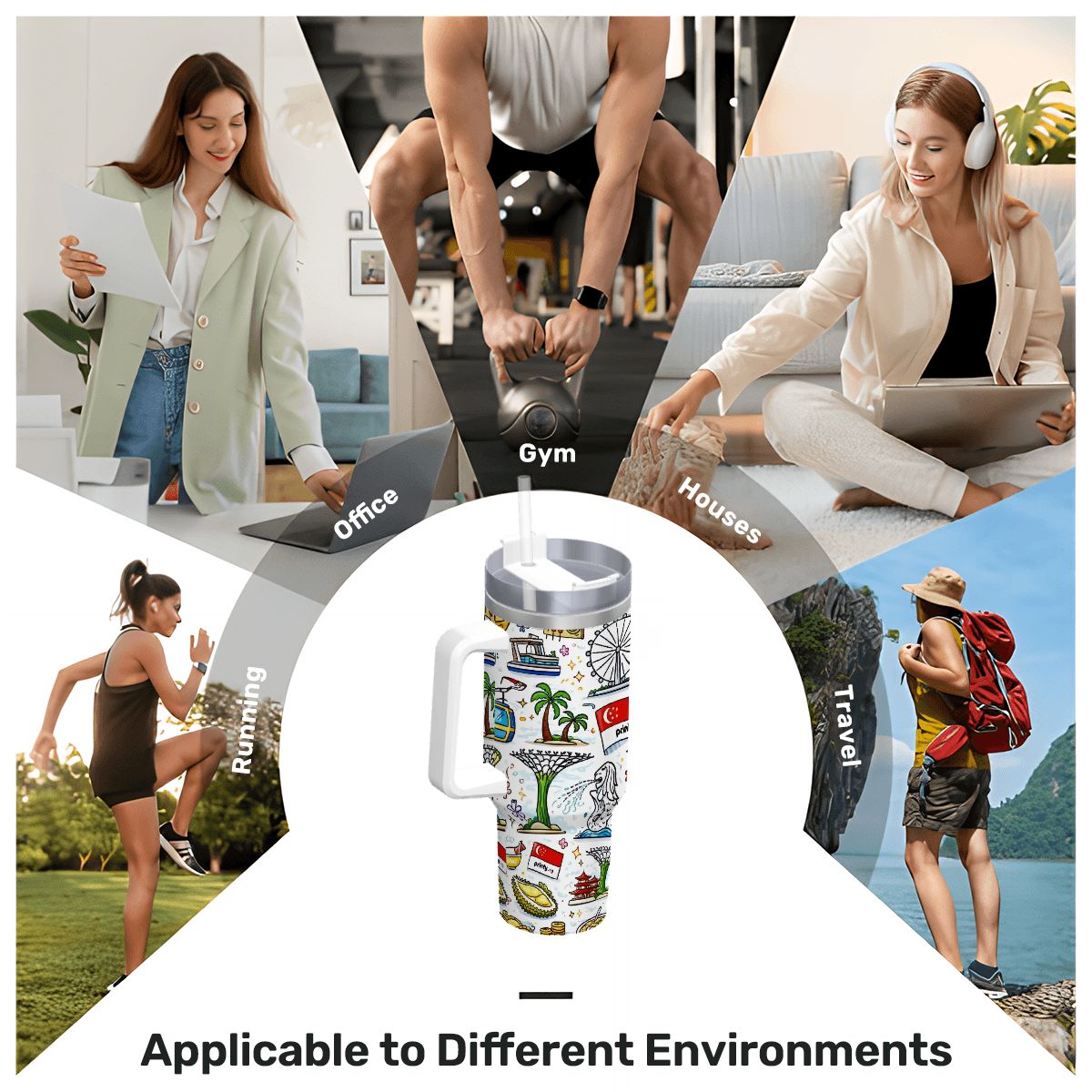 Custom Travel Coffee Mug with Handle and Straw (40oz)