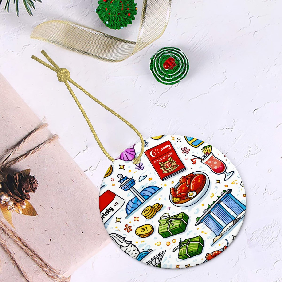 Custom Round Shape Ceramic Ornaments Christmas Decorations