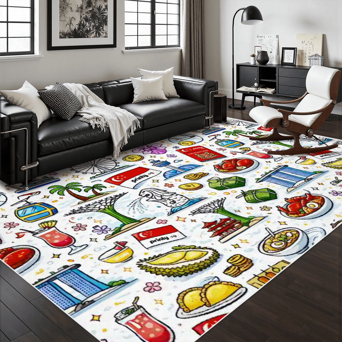 Custom Area Rug with White Border