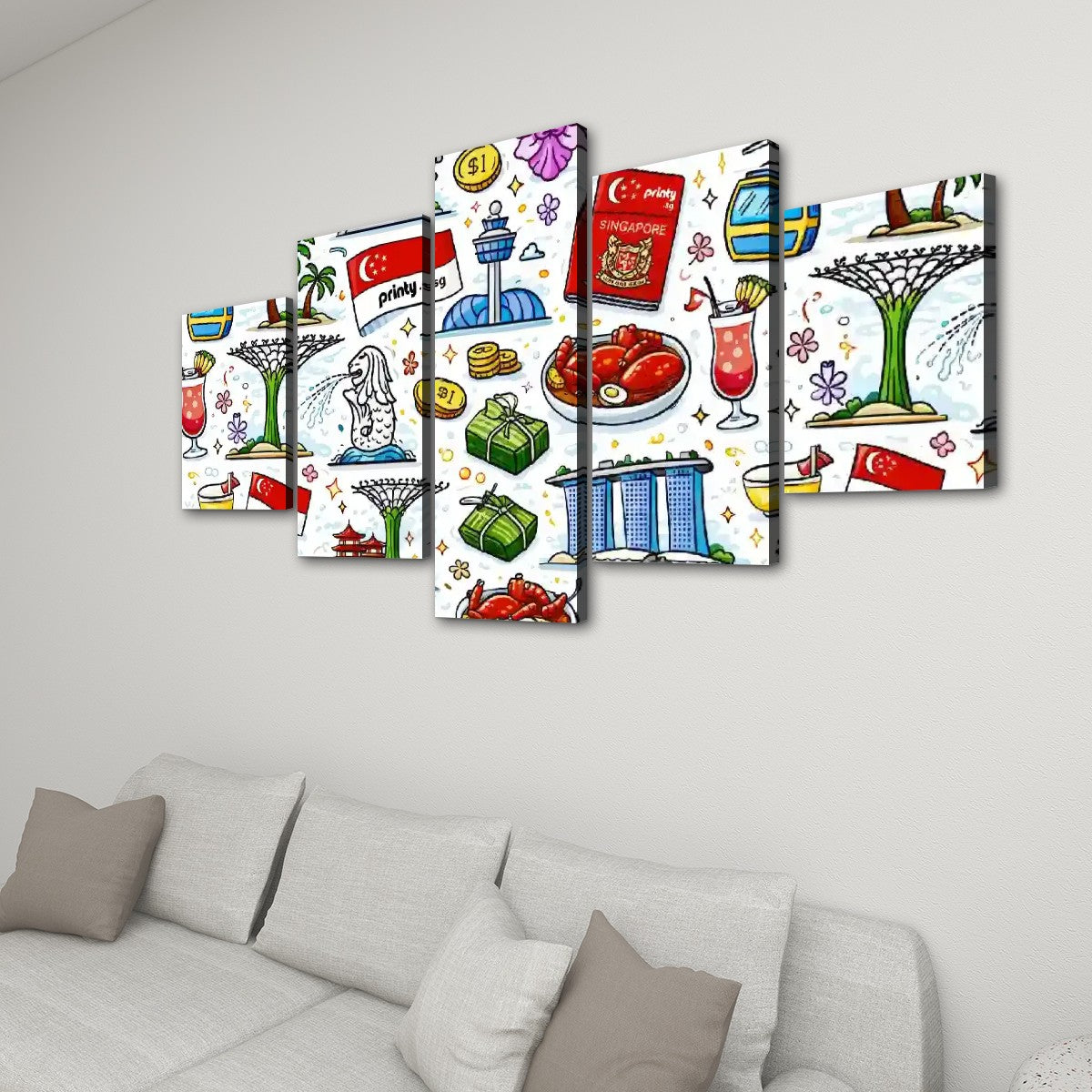 Custom 5 Panels Canvas Prints Wall Art (Set A)
