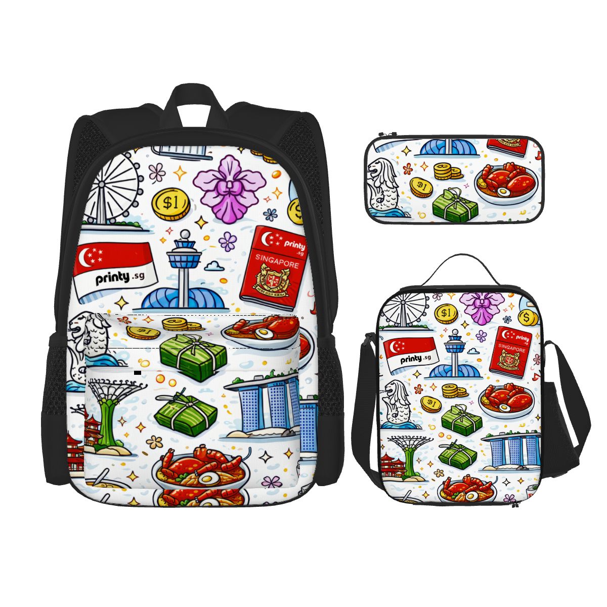 Custom Set of 3 Bags (Oxford Backpack Lunch Bag & Pencil Pouch)