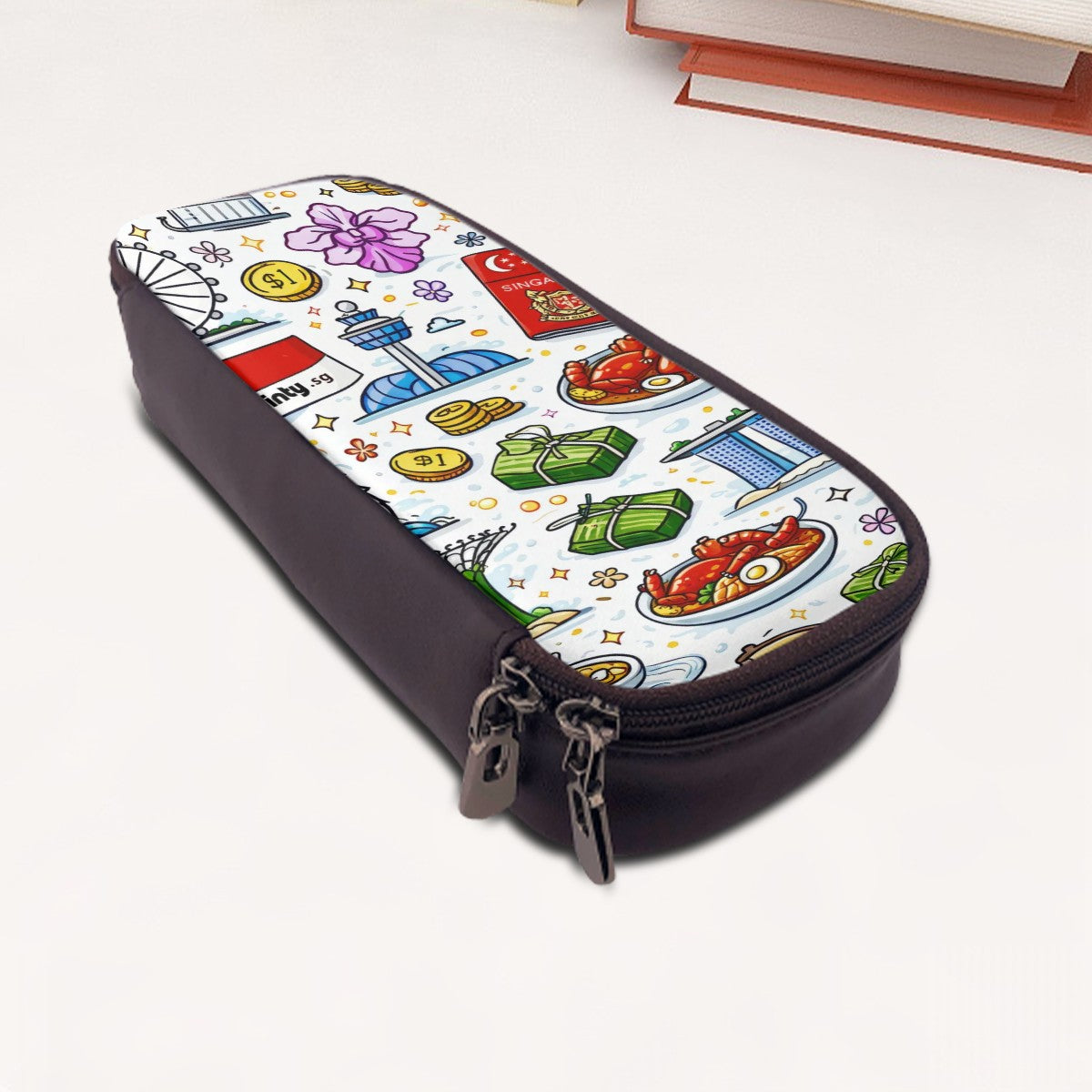 Custom Vertical Leather Clamshell Pencil Case