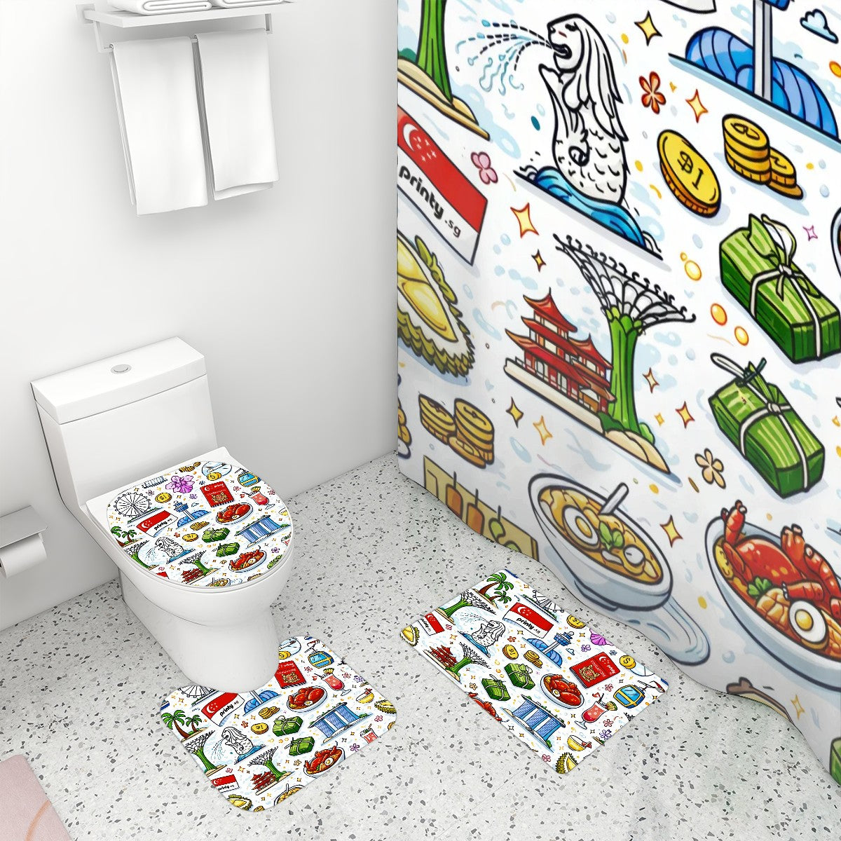 Custom Bathroom Rugs Set with Shower Curtain 4 pcs