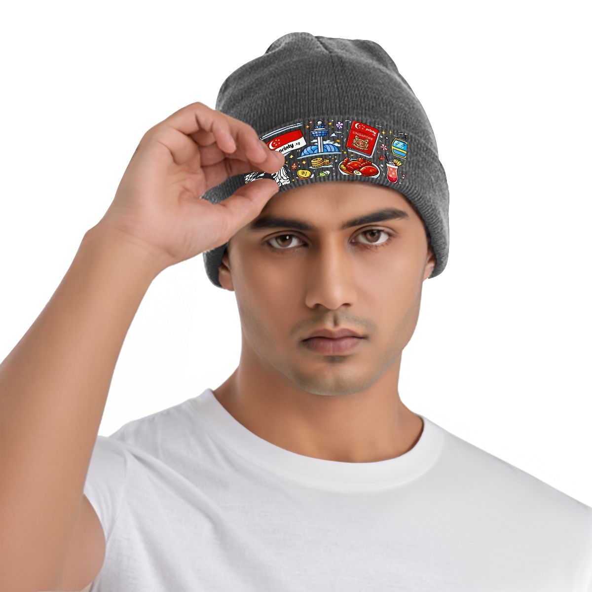 Custom Knit Hat with Heat Transfer Patch