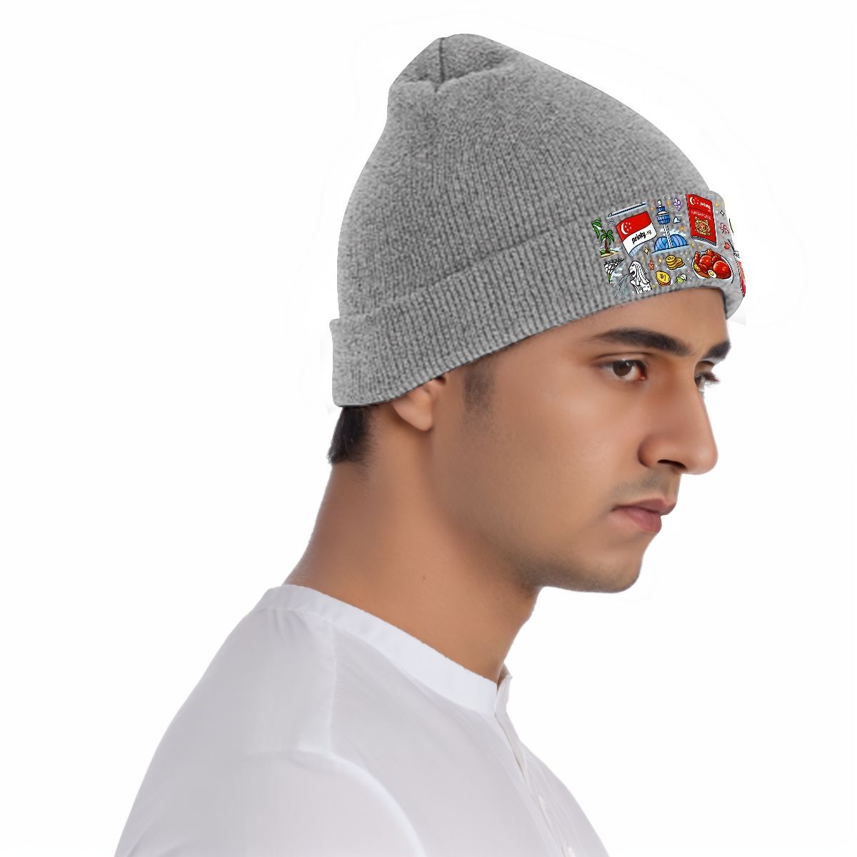 Custom Knit Hat with Heat Transfer Patch