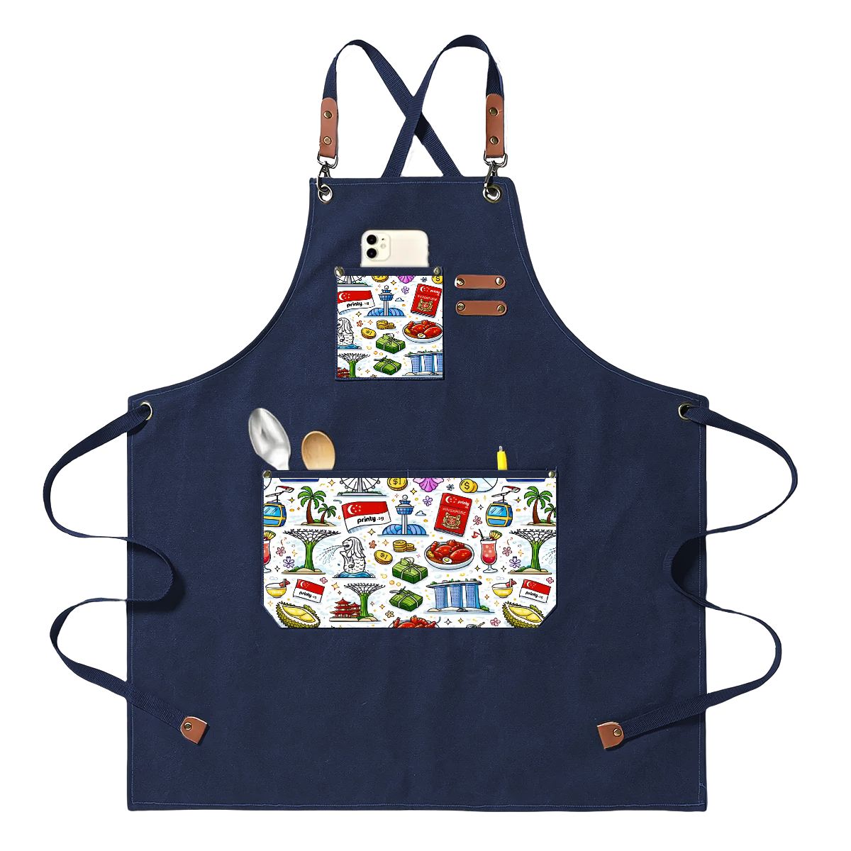 Custom Unisex Canvas Cross Back Apron with Pockets