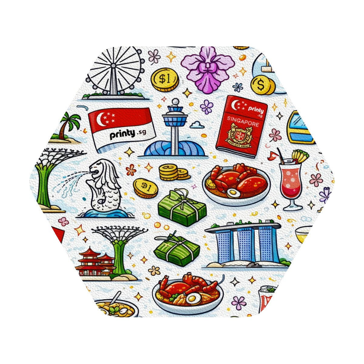 Custom Hexagon Leather Coasters Set of 6