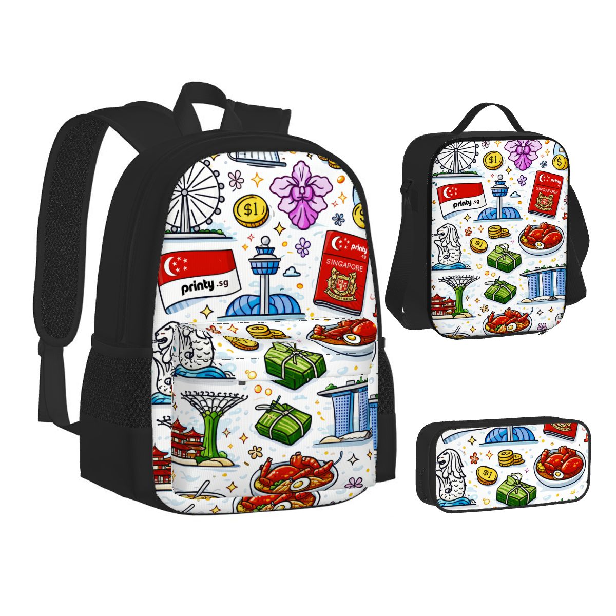 Custom Set of 3 Bags (Oxford Backpack Lunch Bag & Pencil Pouch)