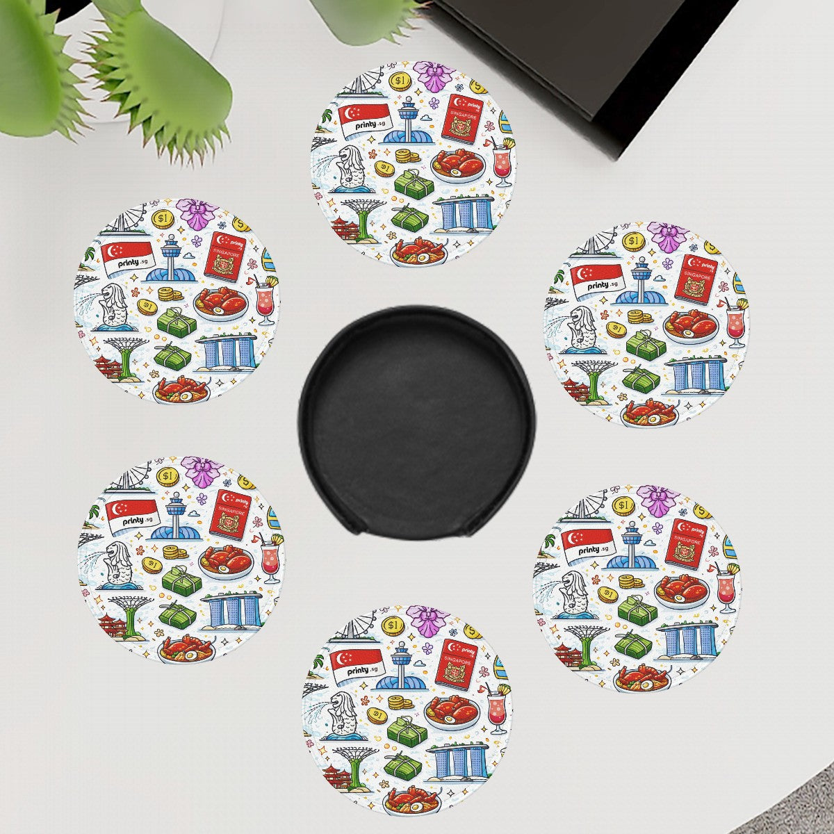 Custom Thick Round Leather Coasters Set of 6