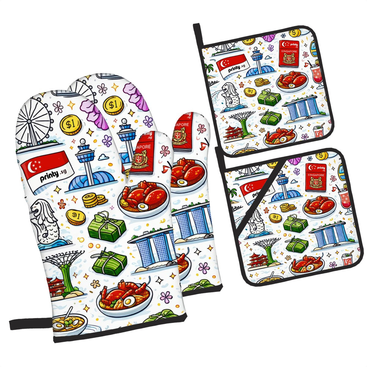 Custom Oven Mitts and Pot Holders Set of 4
