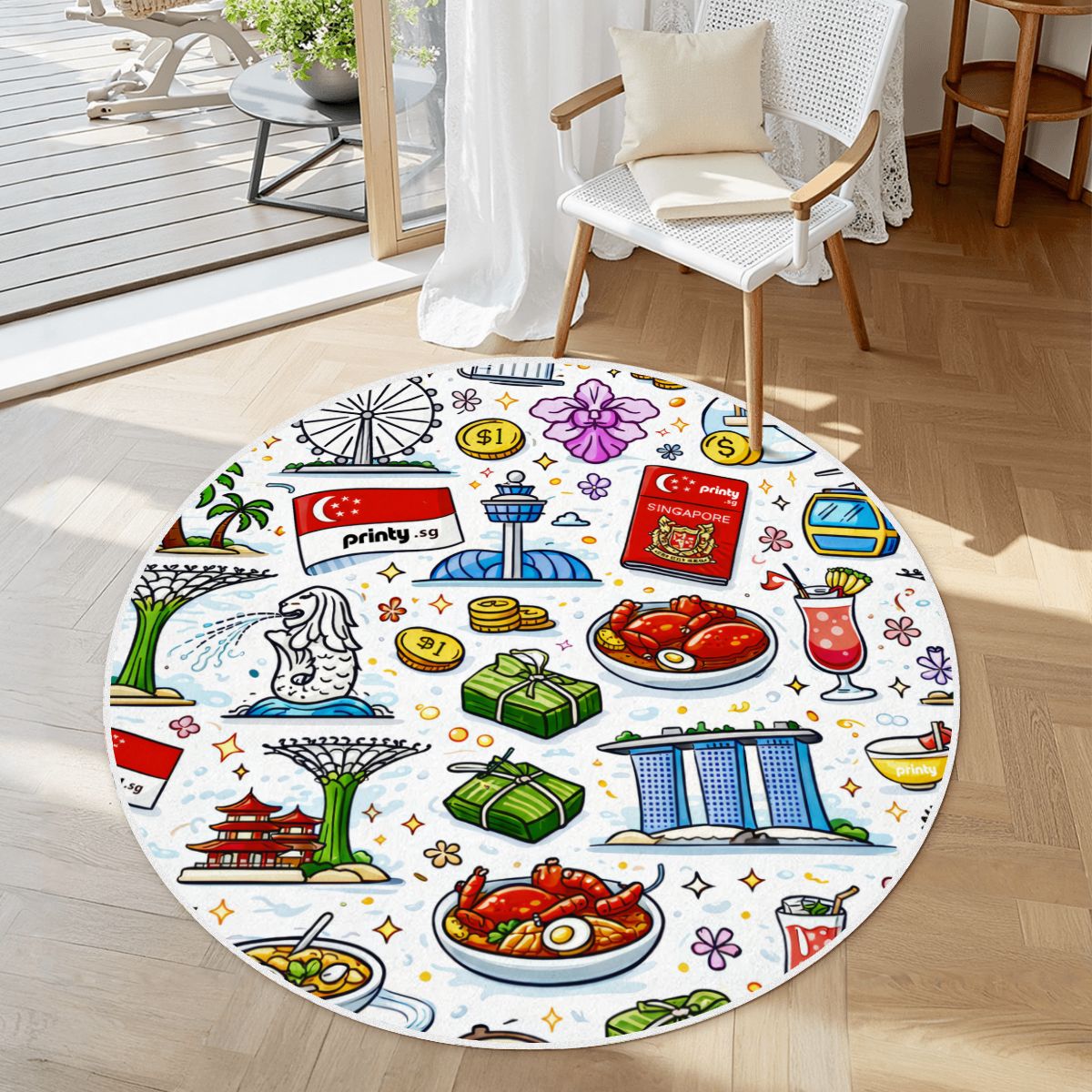 Custom Soft Round Area Rug with White Border