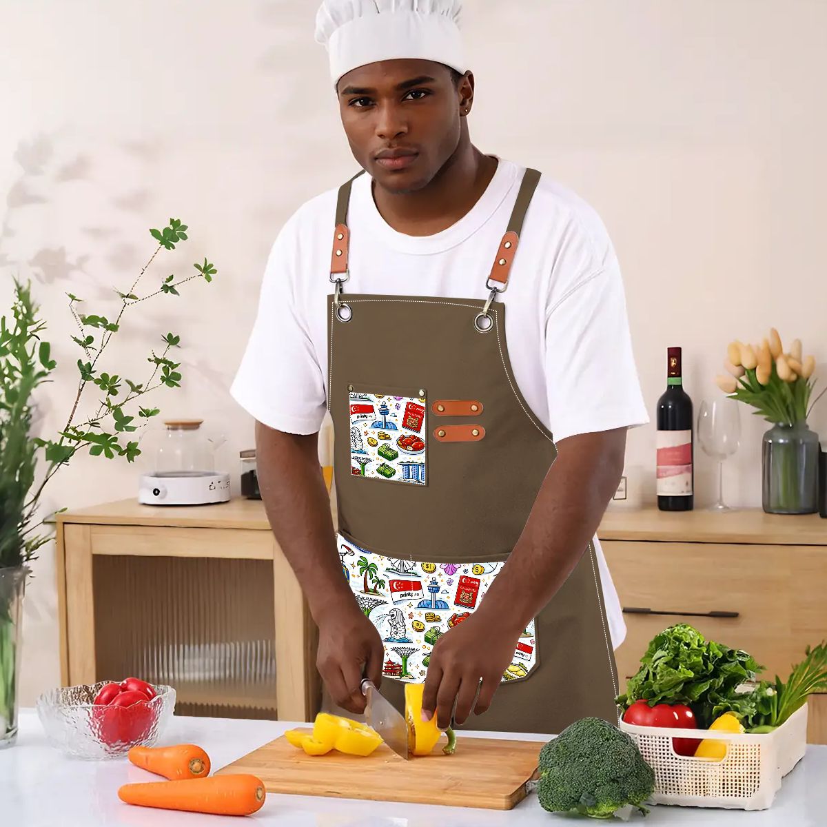 Custom Unisex Canvas Cross Back Apron with Pockets