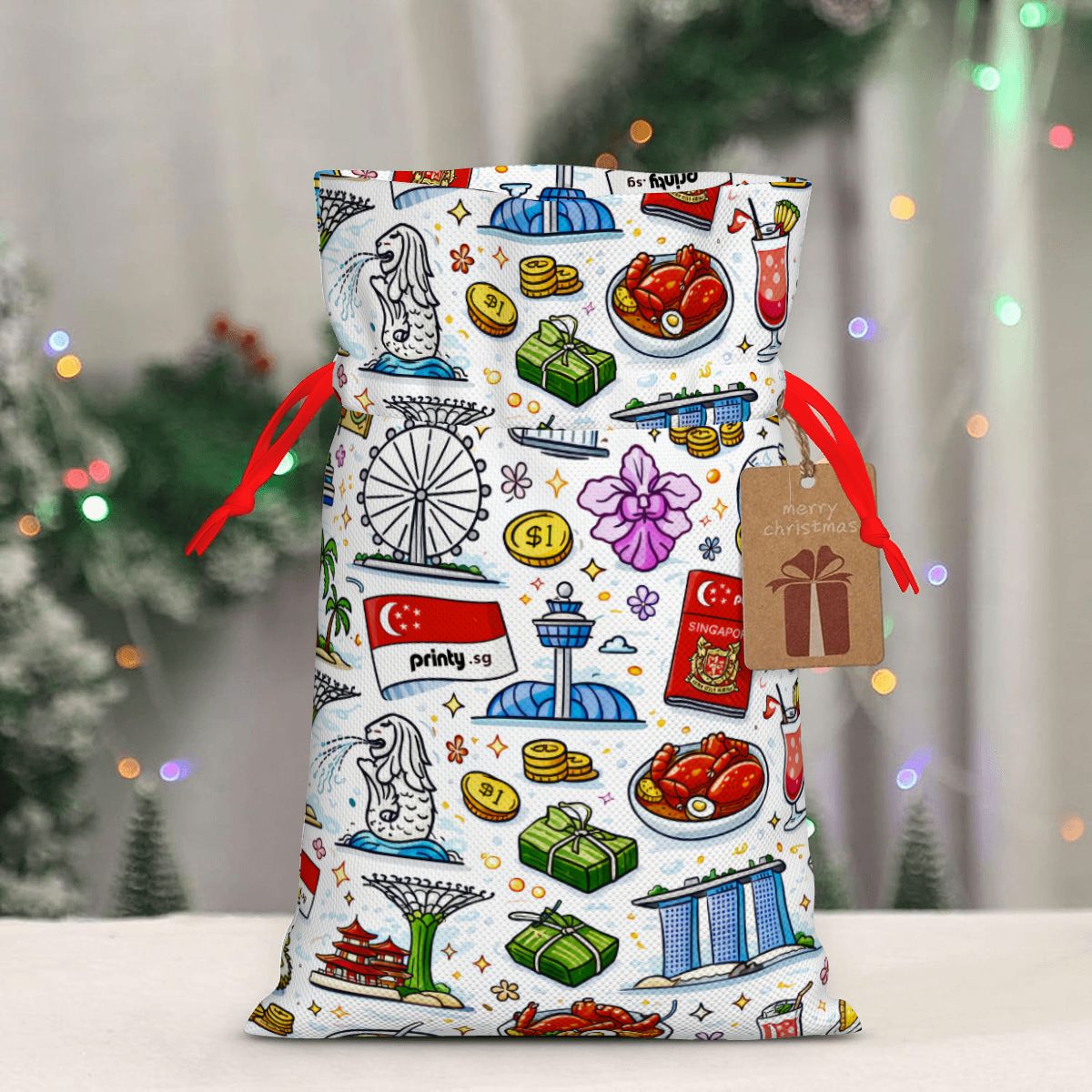 Custom Christmas Drawstring Gift Bags