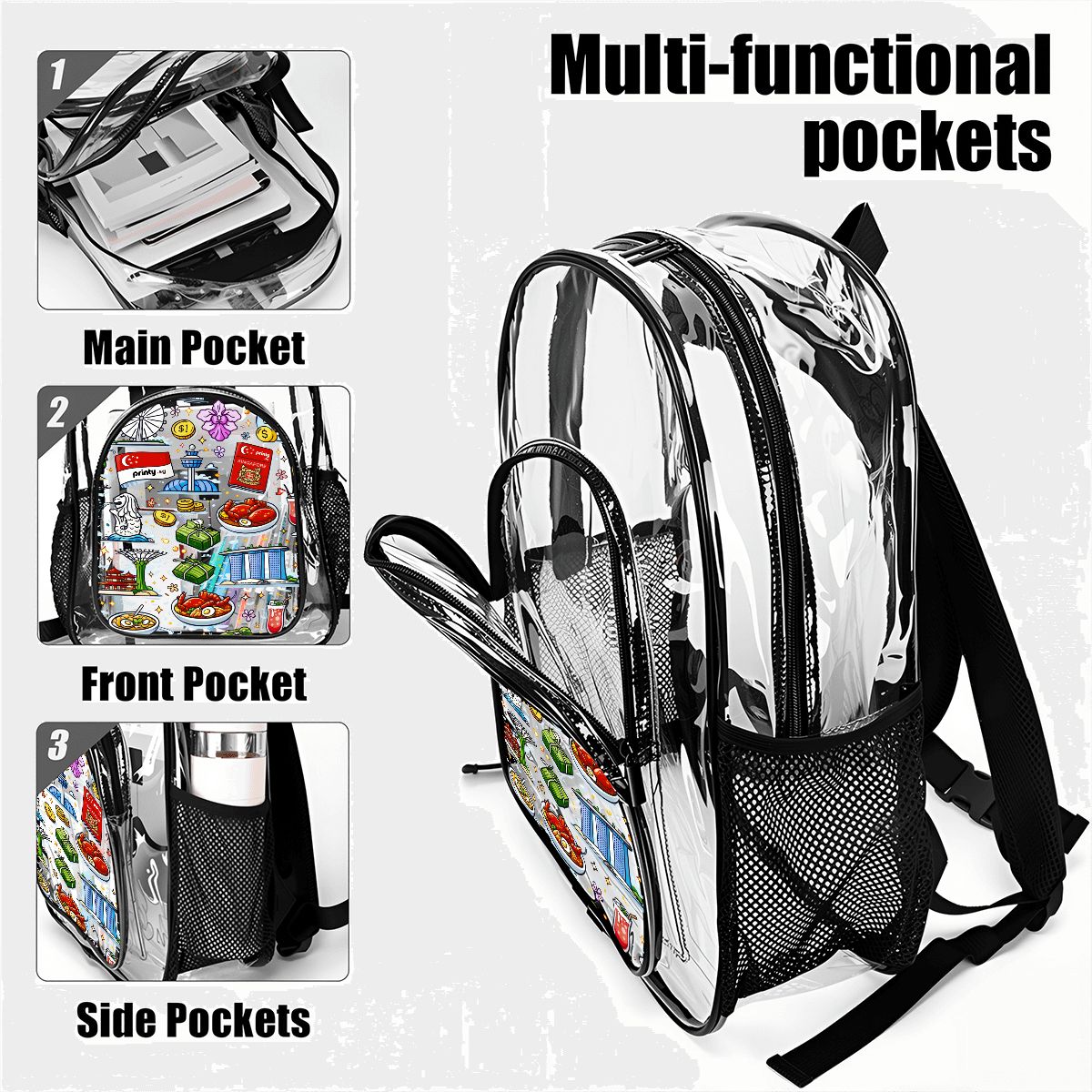 Custom Clear Backpack with Mesh Pocket