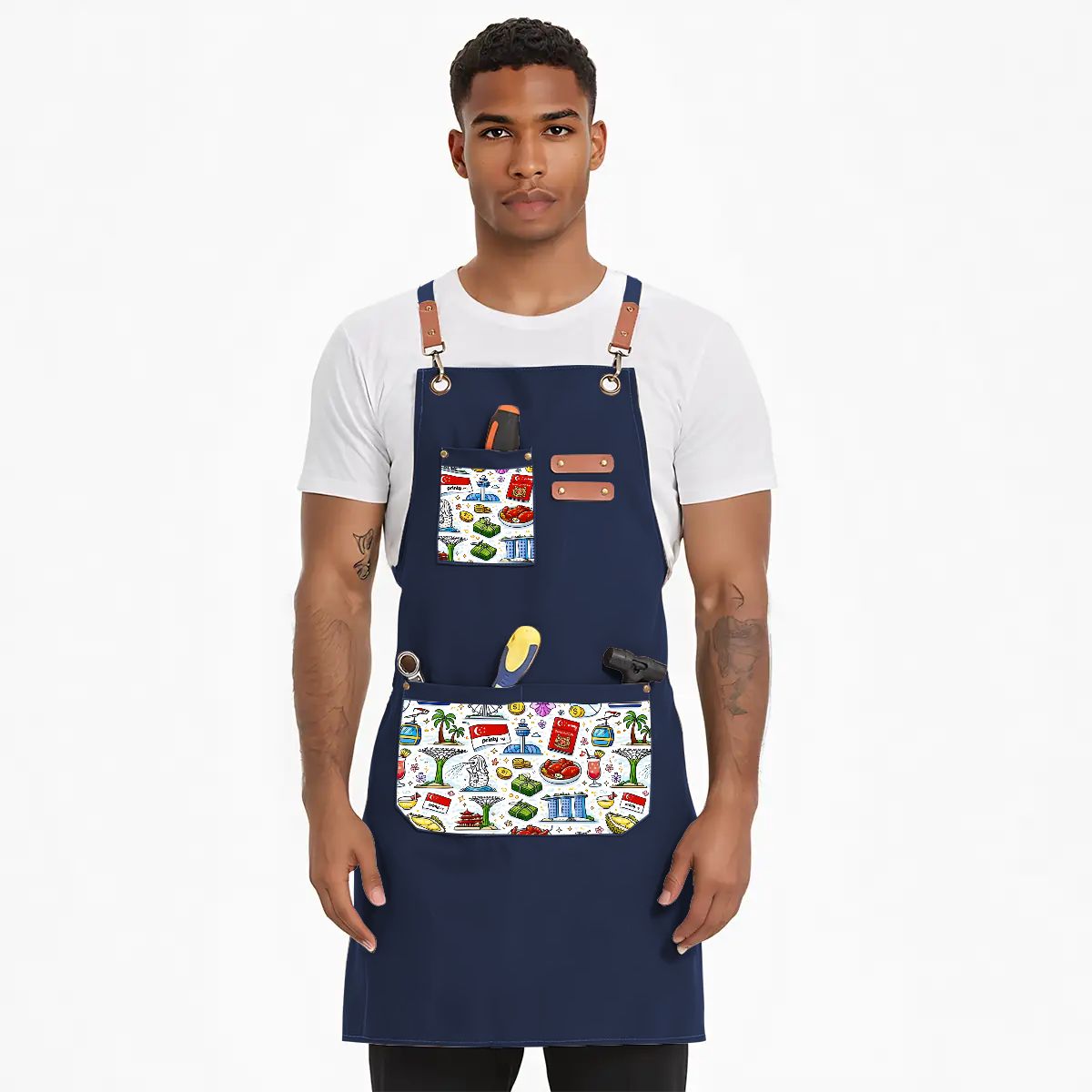 Custom Unisex Canvas Cross Back Apron with Pockets