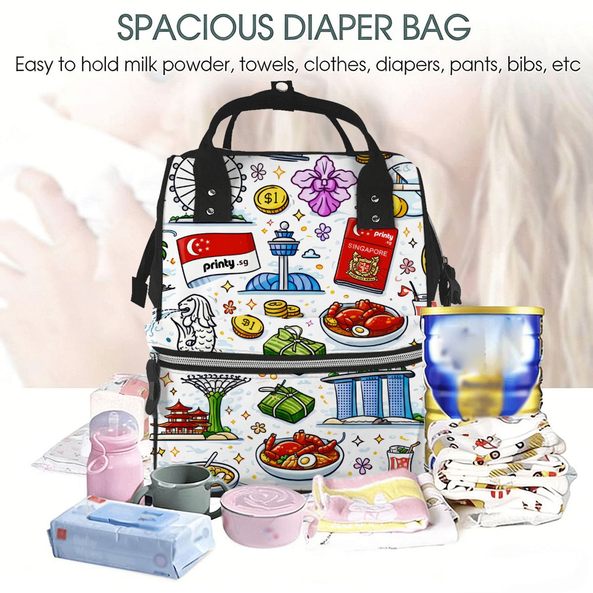 Custom Multifunctional Large Capacity Mommy Backpack Diaper Bag