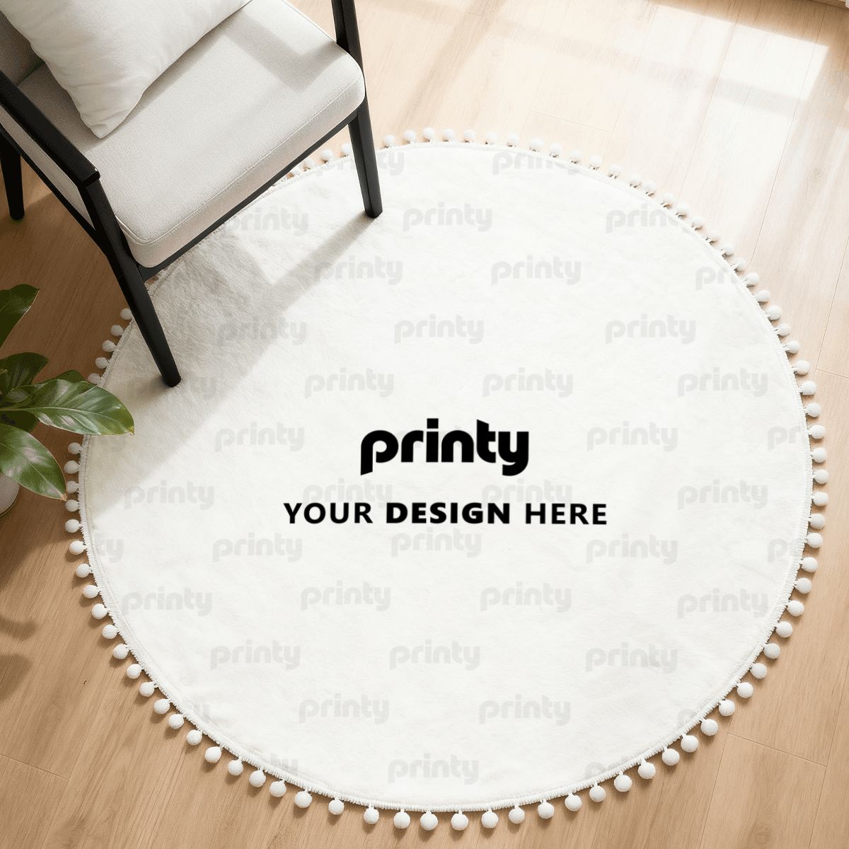 Custom Round Area Rug with Pom Poms