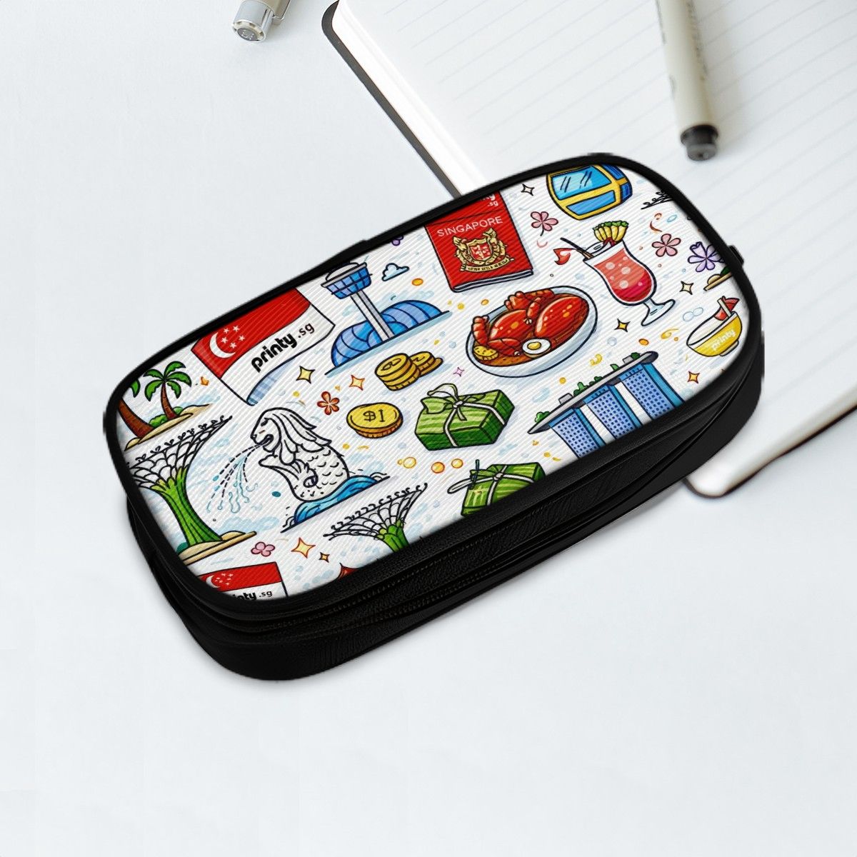 Custom Horizontal Oxford Large Capacity Double Layer Pencil Case