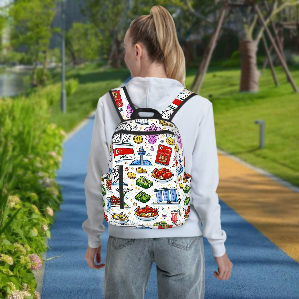 Custom Twill Zipper Front Pocket Backpack No Compartments