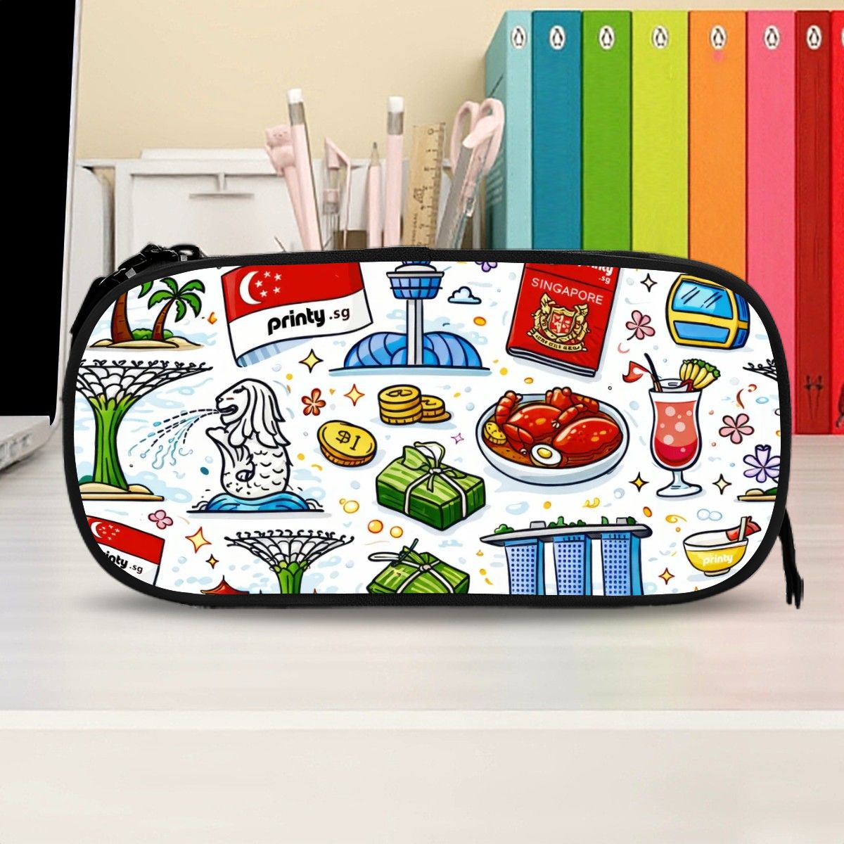 Custom Horizontal Oxford Large Capacity Double Layer Pencil Case