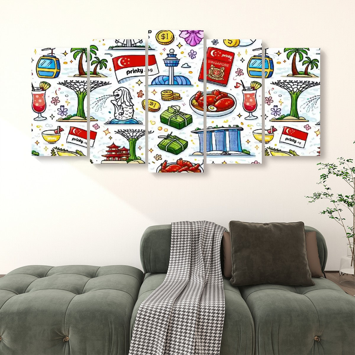 Custom 5 Panels Canvas Prints Wall Art (Set C)