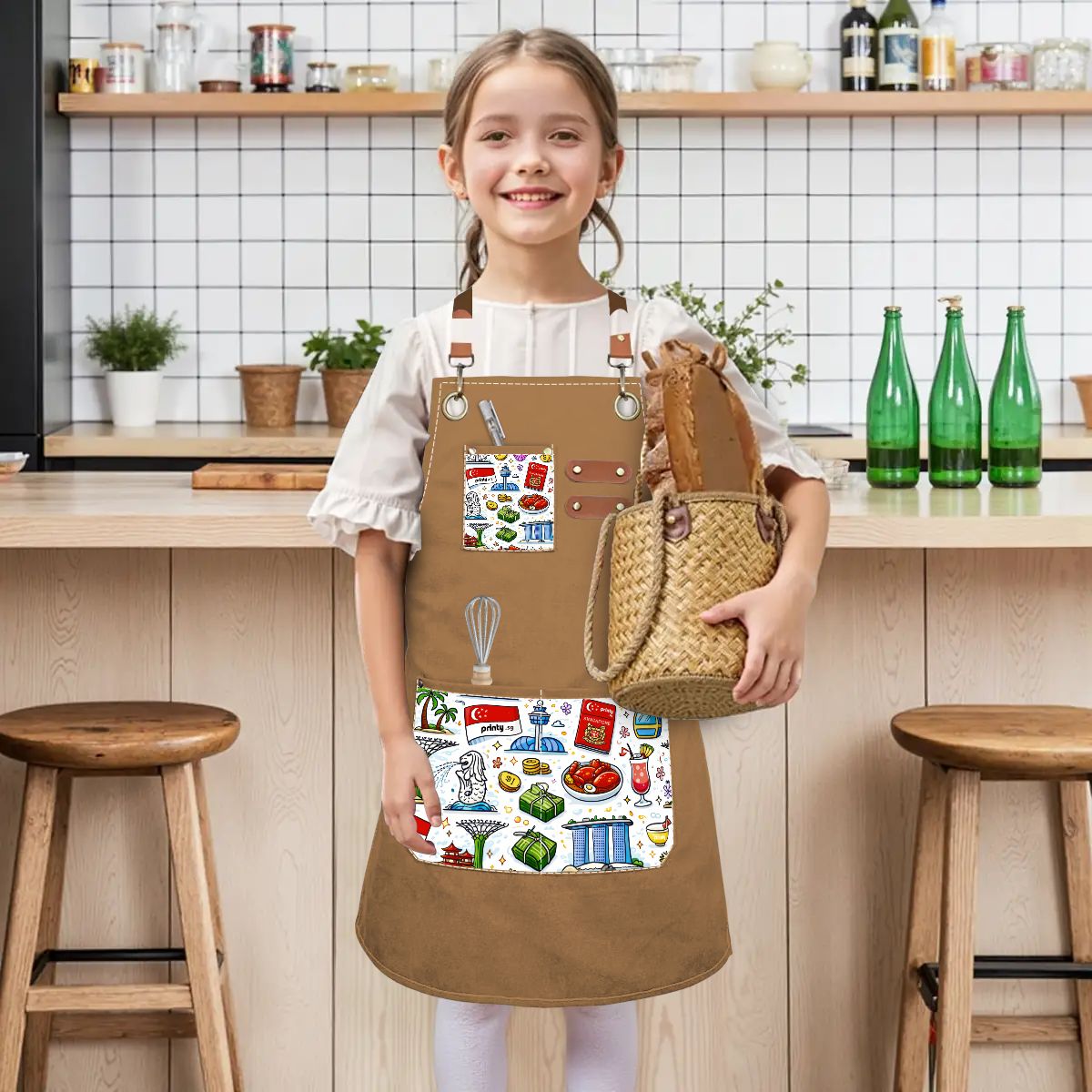 Custom Children's Canvas Cross Back Apron with Pockets