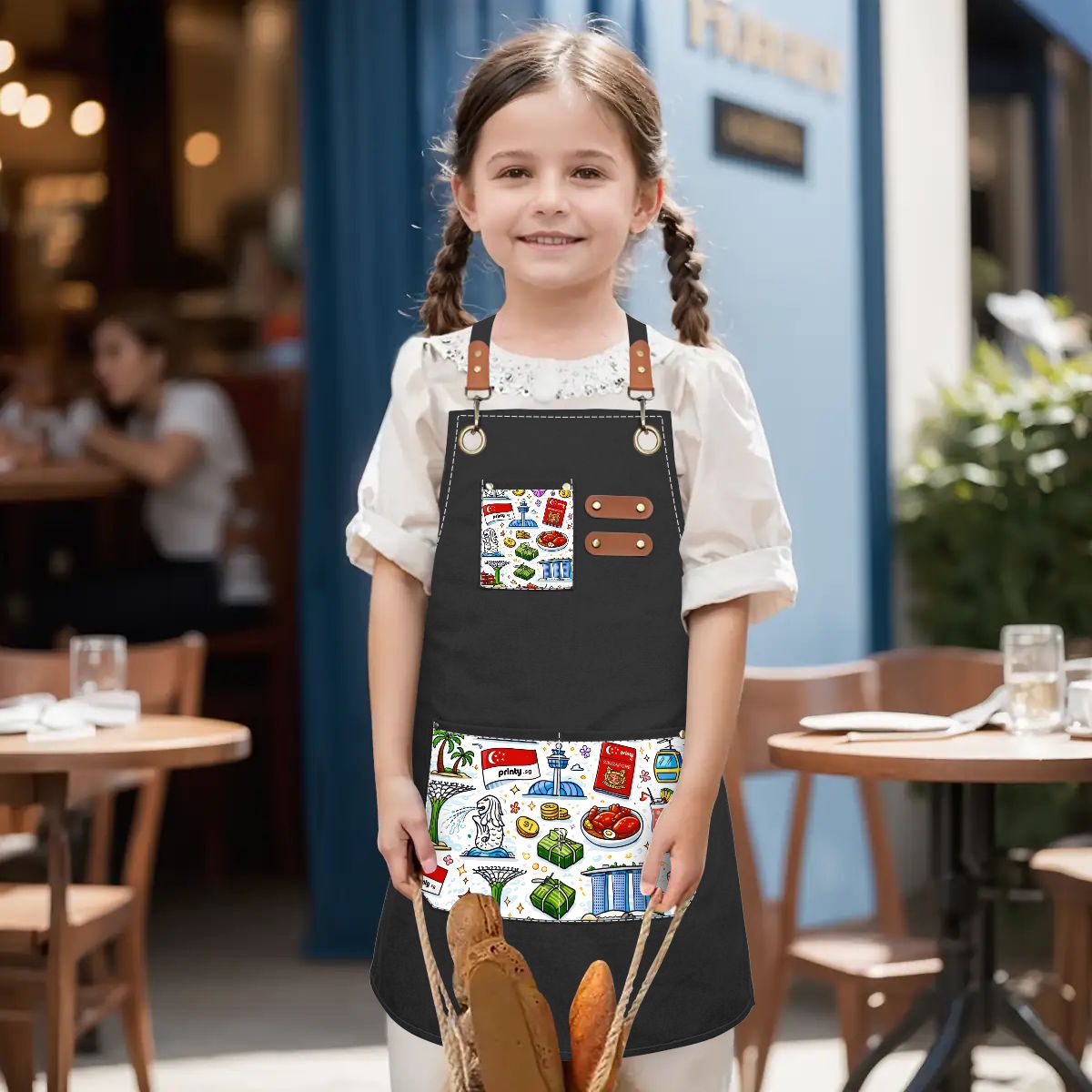 Custom Children's Canvas Cross Back Apron with Pockets