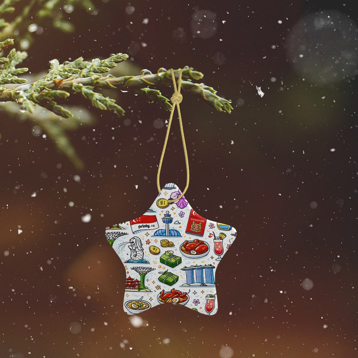 Custom Star Shape Ceramic Ornaments Christmas Decorations
